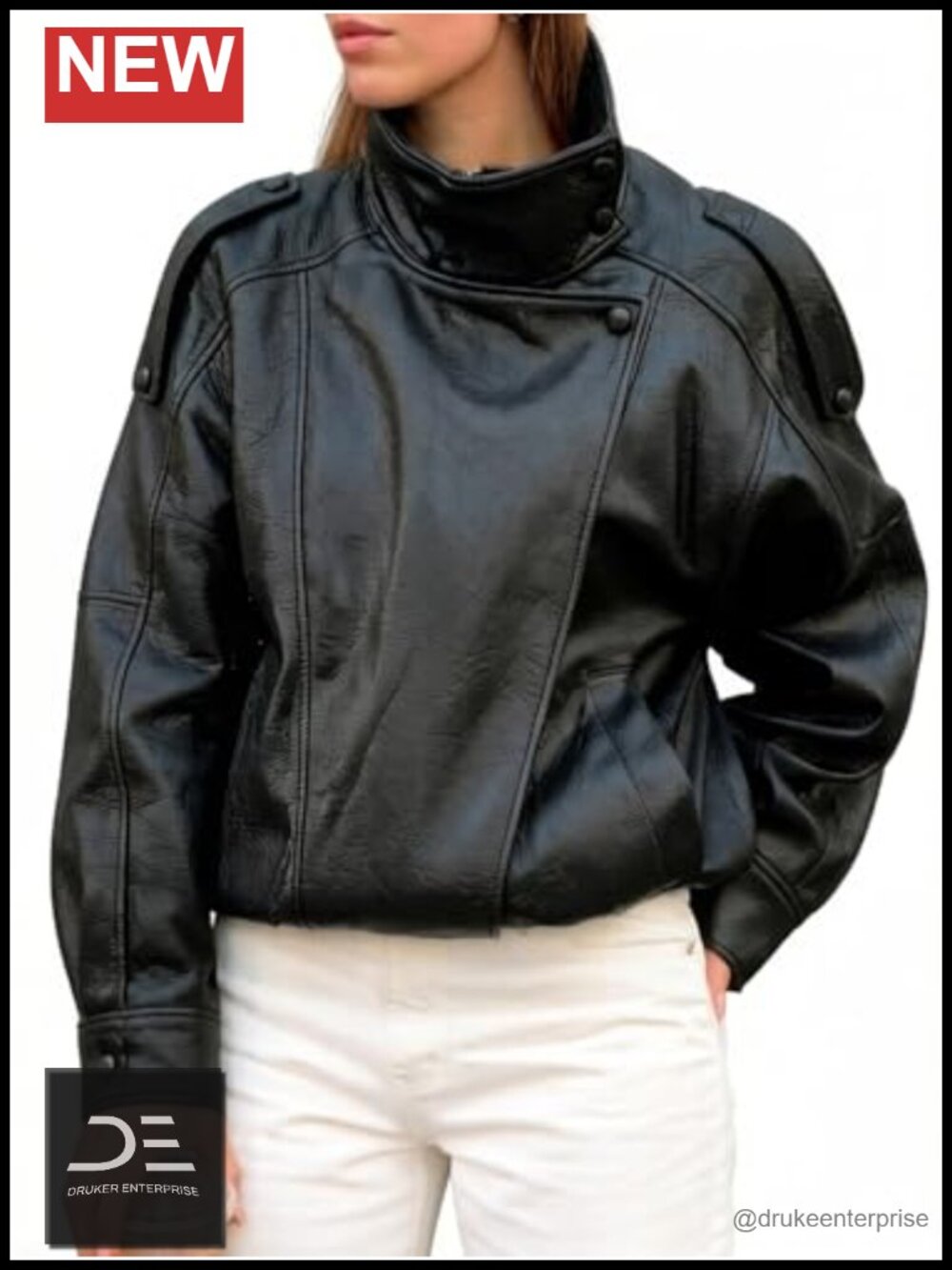 Faux Leather Jacket Women Oversized Loose Fit Long Sleeve Casual Spring